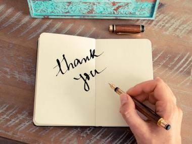 a written note that says thank you