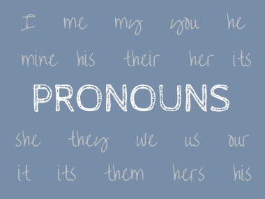 image of text that reads pronouns with examples of pronouns