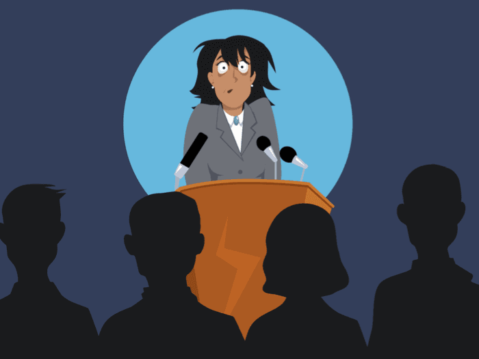 woman on stage nervous