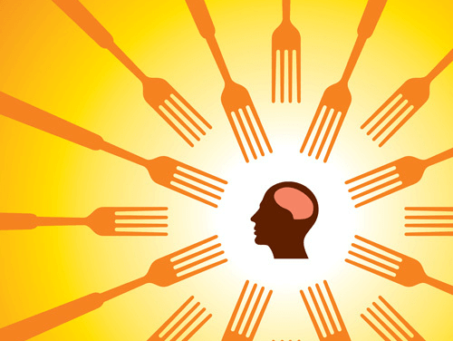 image of a brain surrounded by forks symbolizing mindful eating