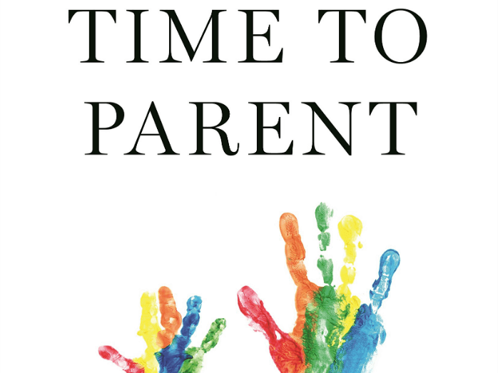 image of time to parent book cover with kids handprints in paint