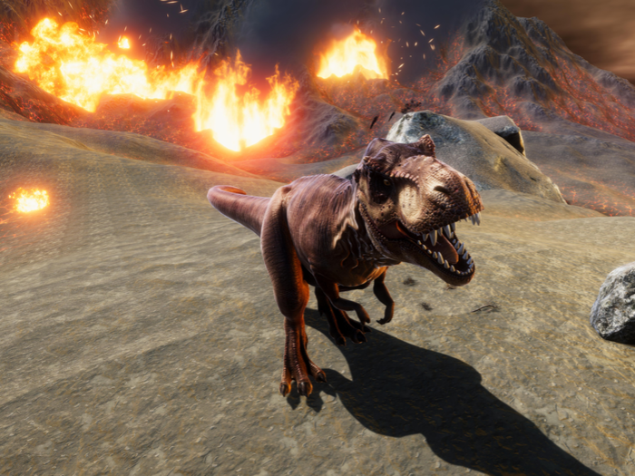 Dinosaur running away from asteroid.