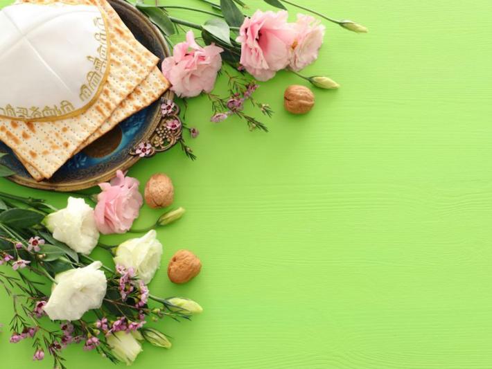A Passover montage with Easter colors to represent that the two holidays are related
