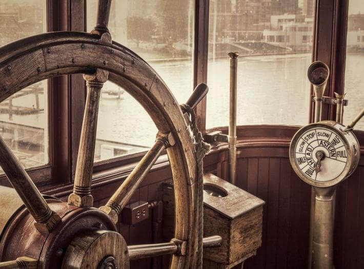 The wheelhouse of a ship
