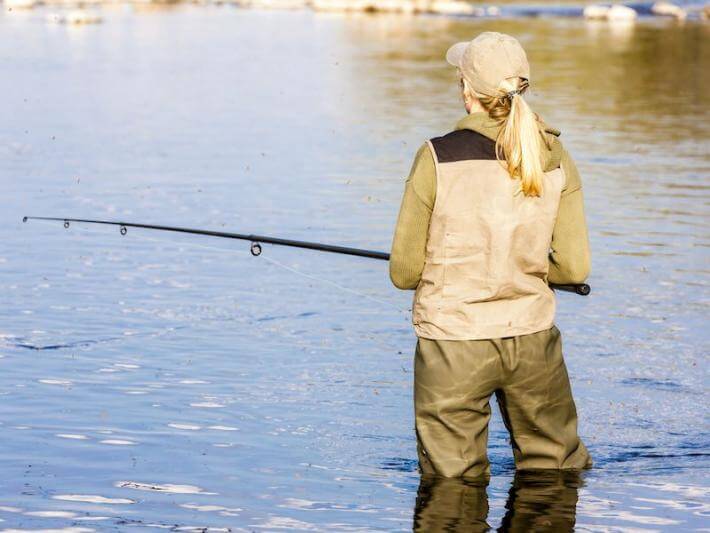 a woman fishing