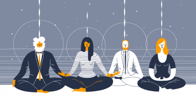 corporate workers meditating 