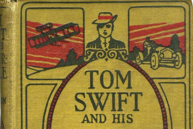 The cover of a Tom Swift book from which we get the Tom Swifty jokes