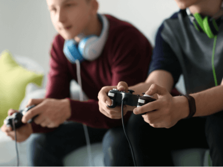 children playing computer games