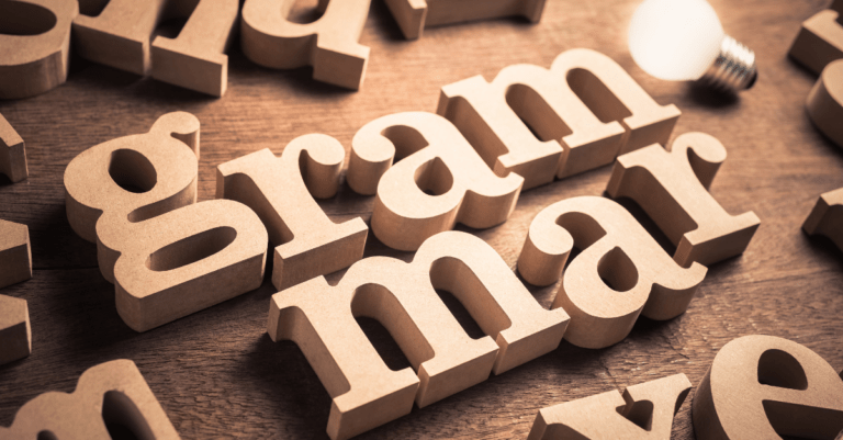 the word grammar spelled out with brown blocks