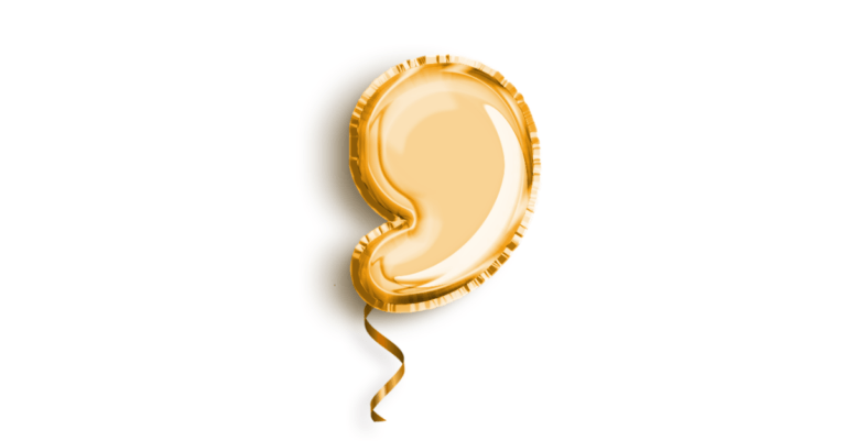 a comma as a gold balloon