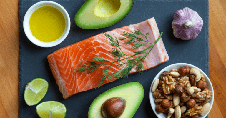 different fatty foods set out on a table