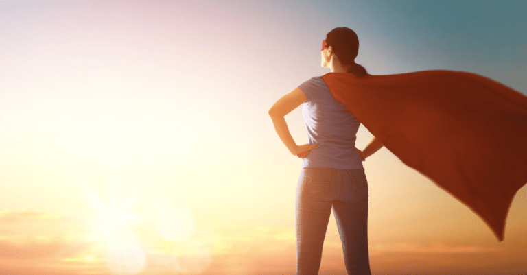 a superwoman looking over the horizon