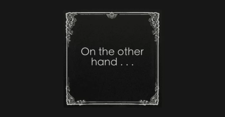 black background with text reading "on the other hand" in a box