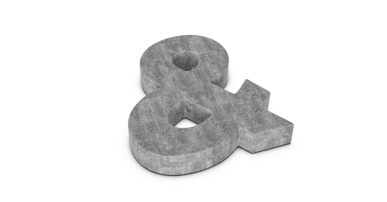 a grey, concrete 3-D ampersand
