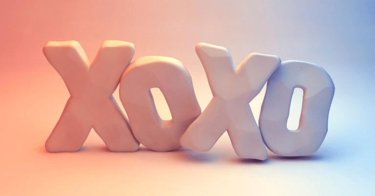 the letters 'XOXO' on a pink and blue toned background