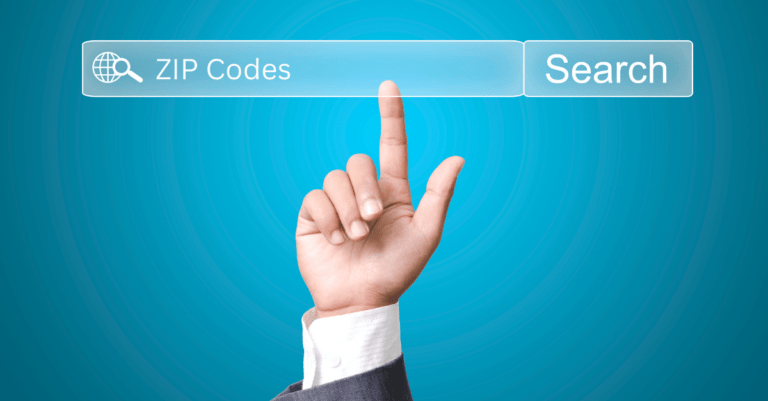 a finger pointing to a search bar that has the words "ZIP Codes"
