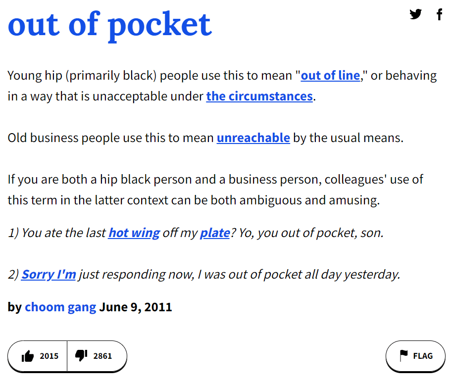 Urban Dictionary definition of Out of Pocket