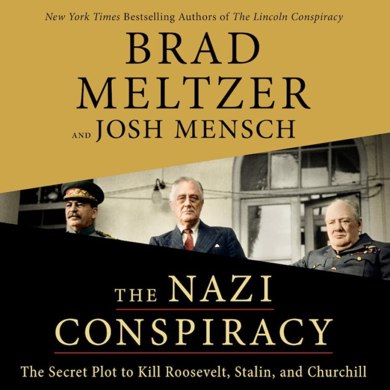 Book cover for The Nazi Conspiracy. Half gold and half black, with three men in the middle.