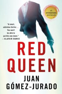Book cover for Red Queen. A man in a suit coat holding a gun.