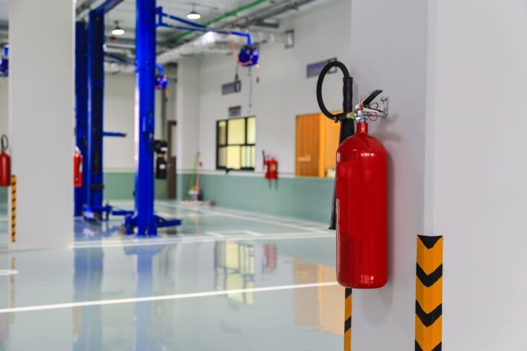 Fire extinguisher in an office.