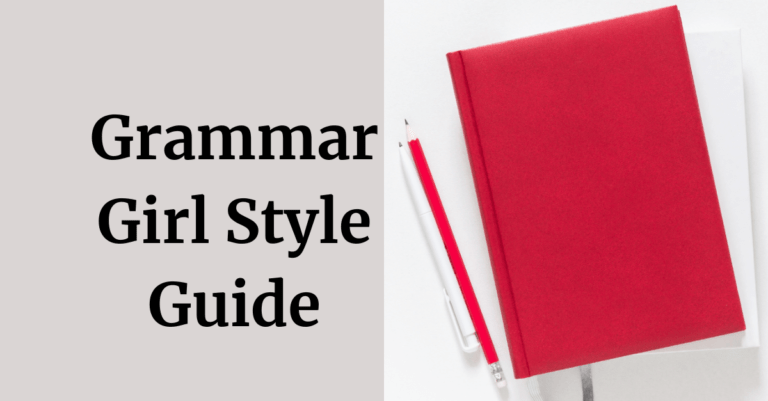 Red book and pen with the text "Grammar Girl Style Guide"