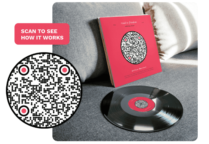QR code and vinyl record next to it