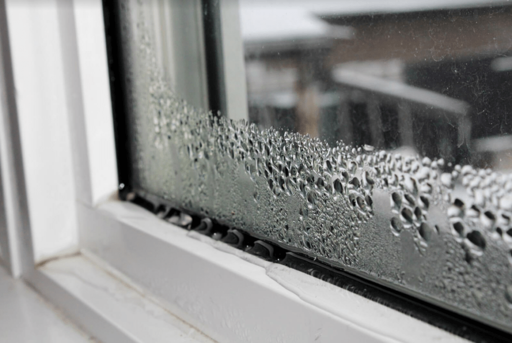 Close view of window with condensation