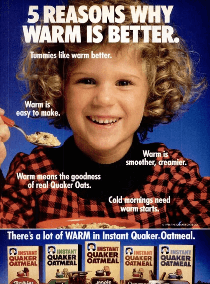an ad calling oatmeal warm in many ways